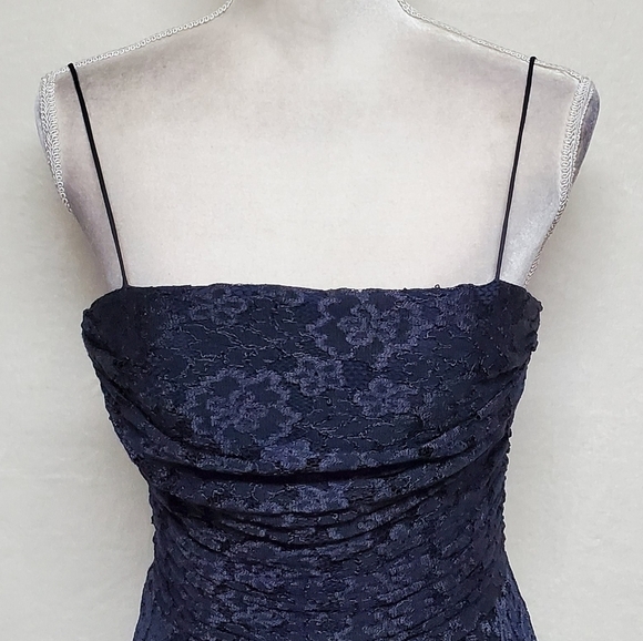 VINTAGE Eliza J Navy Blue Lace A-line Spaghetti Strap Padded Bustier Midi Dress - Picture 5 of 16